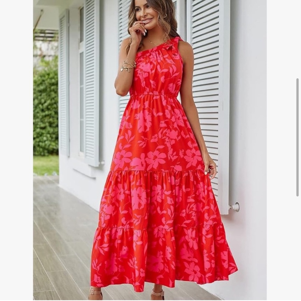 New Floral Red Maxi Dress